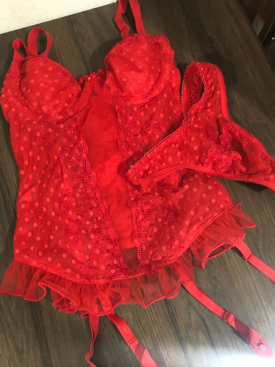 Espartilho Vermelho Demillus Calcinha Fio Lingerie Feminina