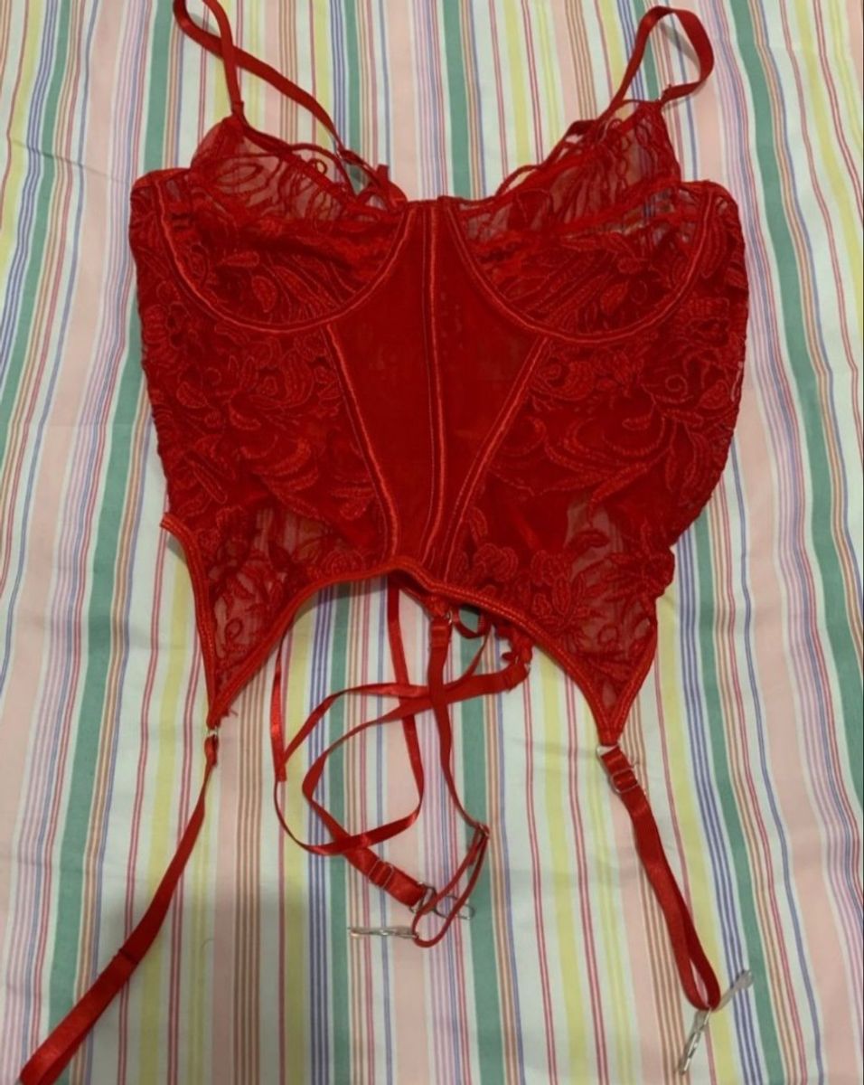 Espartilho Vermelho Novo Meia De Brinde Lingerie Feminina Nunca