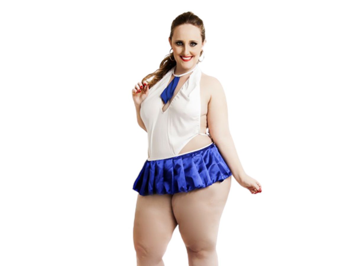 Fantasia Estudante Azul Plus Size Lingerie Feminina Fácil Prazer