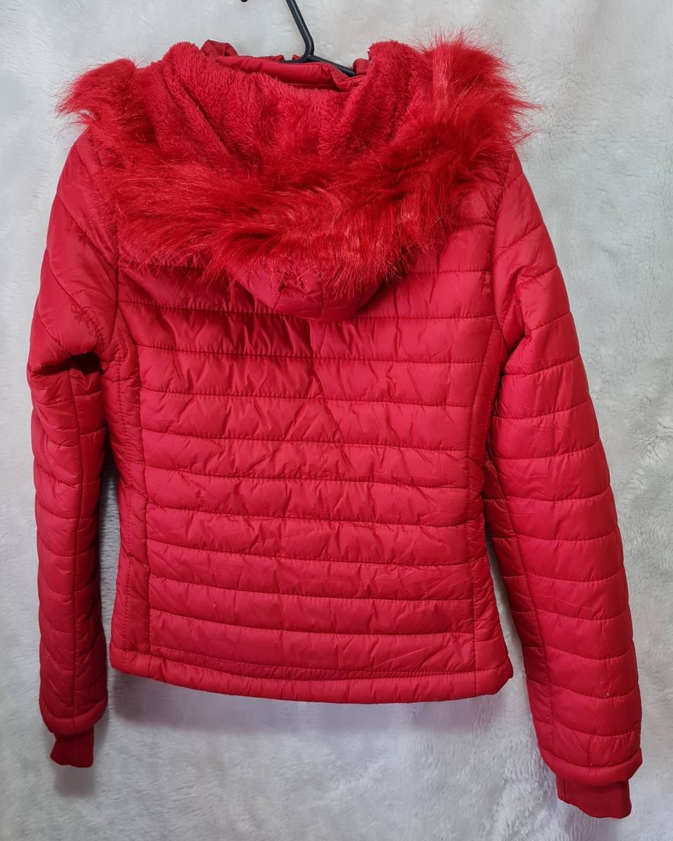 Jaqueta Casaco Feminino Puffer Bobojaco Pelucia Toca Pelinho Vermelha