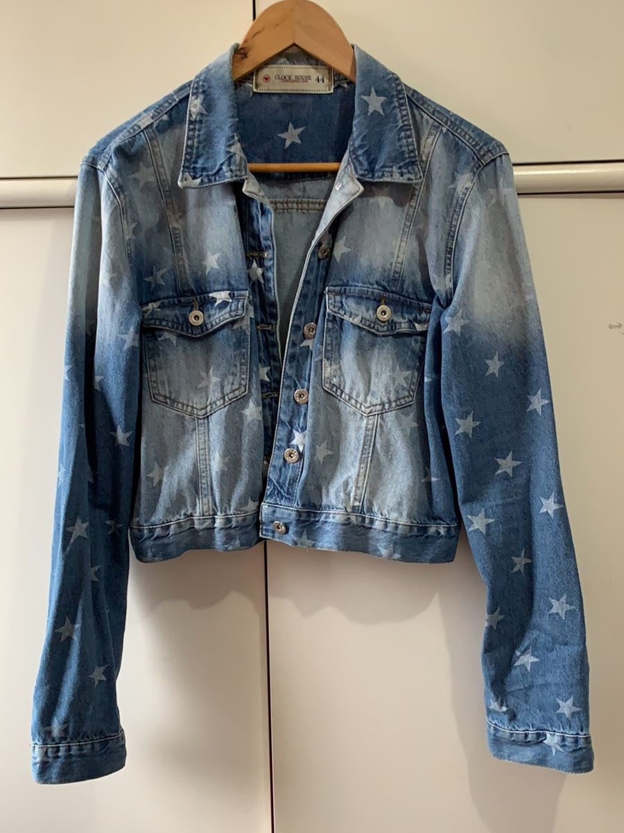 Jaqueta Jeans Azul Estrelas Casaco Feminino Clock House Usado