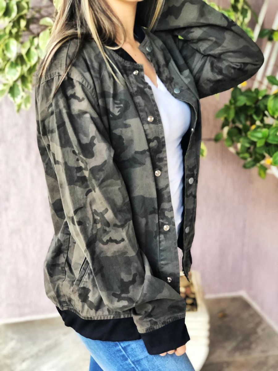 Jaqueta Parka Camuflada Militar Casaco Feminino Gang Usado