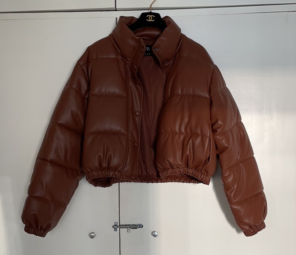 Jaqueta Puffer Em Couro Fake Zara Casaco Feminino Zara Usado