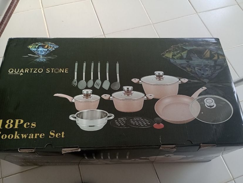 Jogo de Panelas 18 Peças Quartzo Stone Linha Marble Móvel de Cozinha