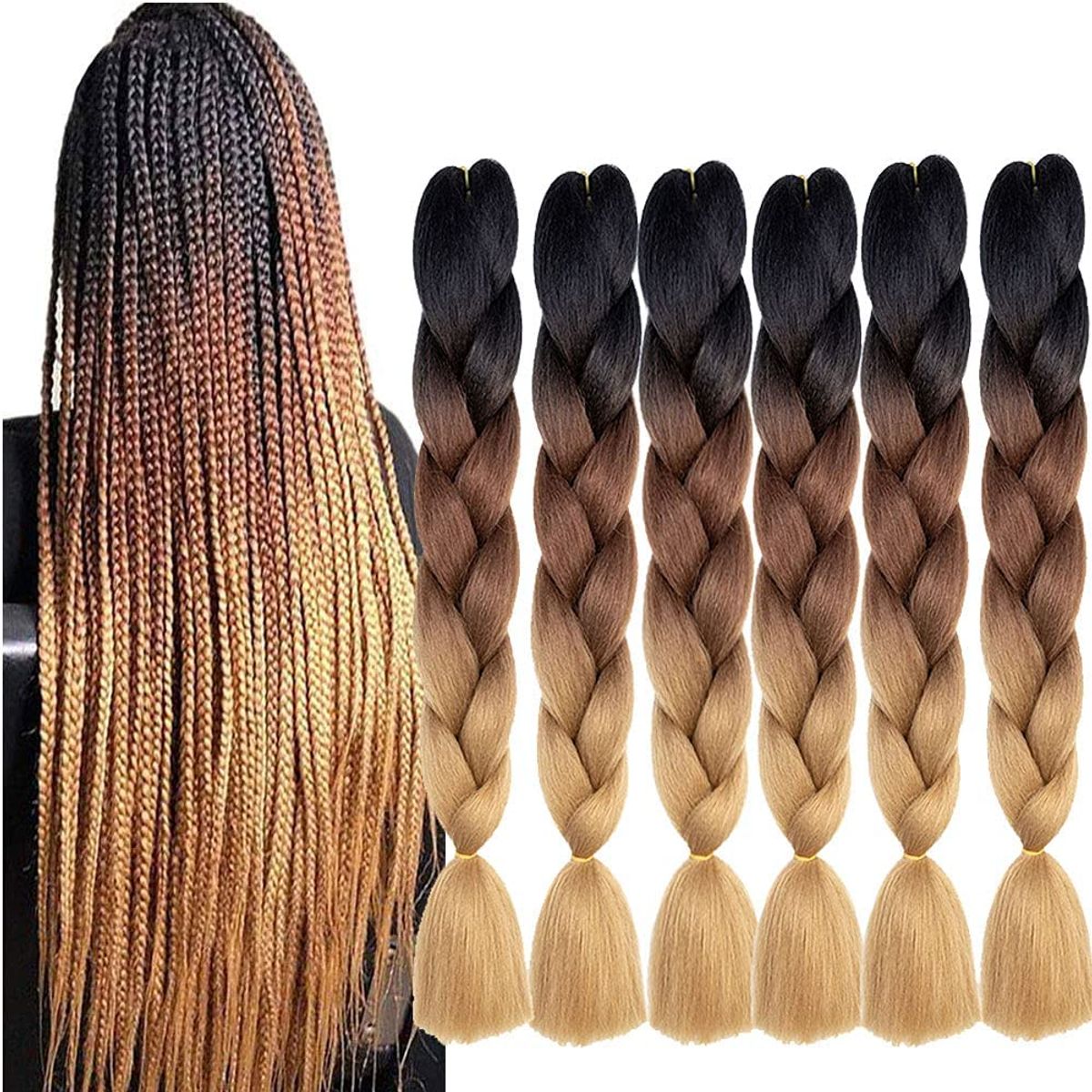 Jumbo 3 Colores Preto Castanho Claro Loiro Boxbraid 1 Metro