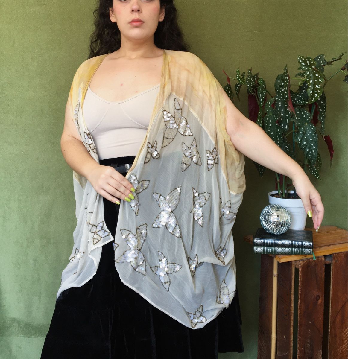 Kimono Em Seda Vintage Borboletas Blusa Feminina Vintage Usado