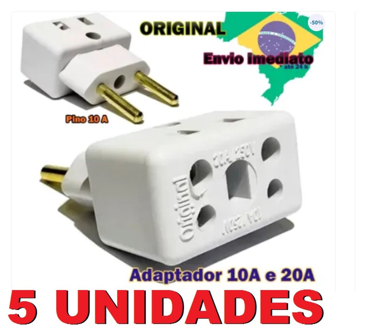 Kit 50 Adaptadores de Kit 5 Tomada Benjamin Plug Padrão Novo e Antigo