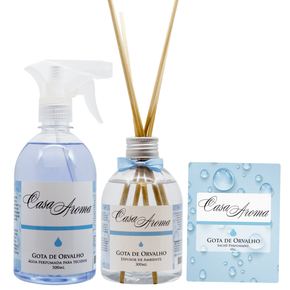 Kit Casa Aroma Gotas De Orvalho Difusor Sach Perfume Tecido