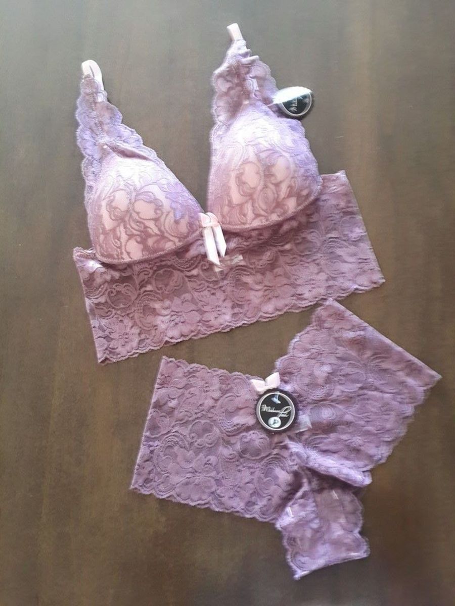 Lindo Kit Super Sexy De Calcinha E Suti Em Renda Cor Uva Lingerie