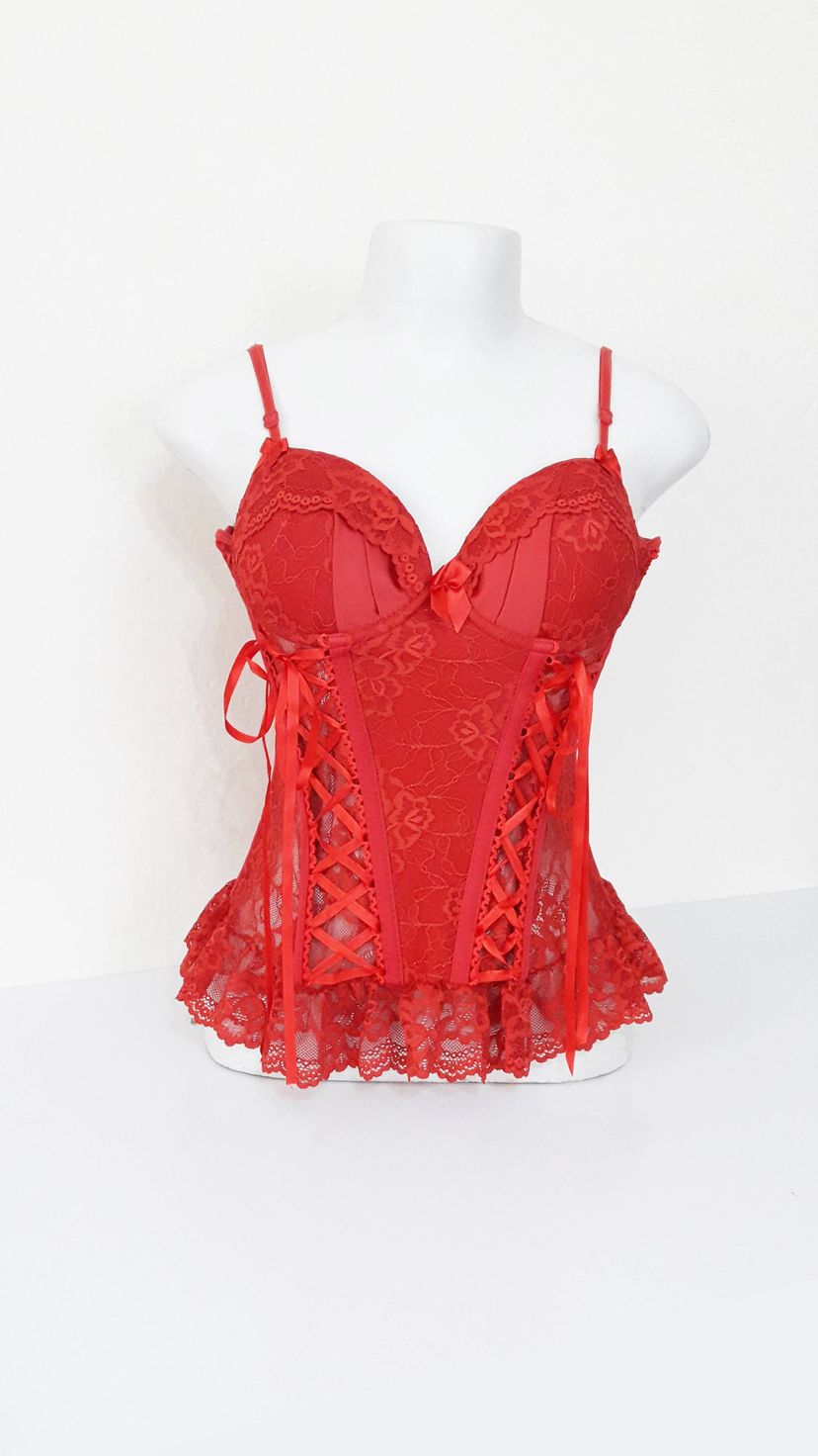 Lingerie Corselet Espartilho Bojo Vermelho Renda Lingerie