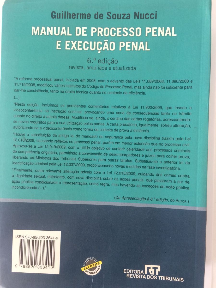 Manual de Processo Penal e Execução Penal Livro Editora Revista Dos