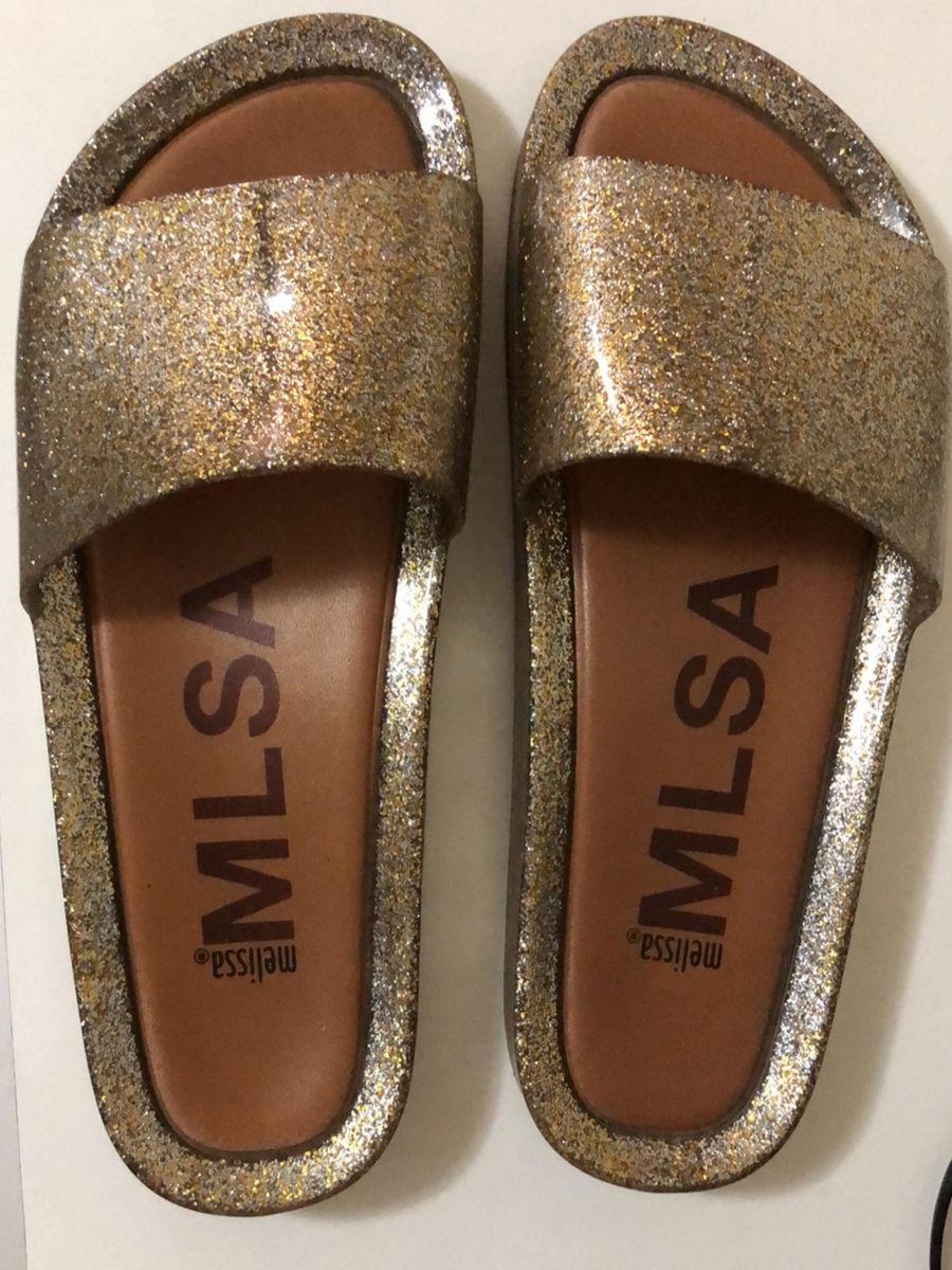 Melissa Beach Slide Glitter Dourado Rasteira Feminina Melissa Usado