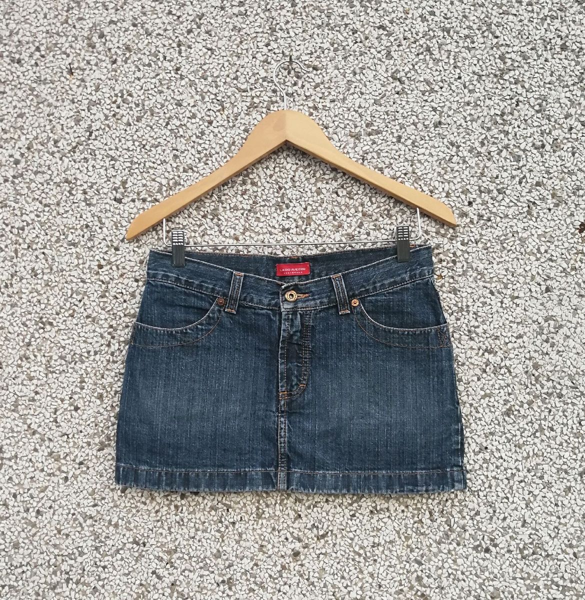 Mini Saia Jeans Cintura Baixa Saia Feminina Lado Avesso Usado