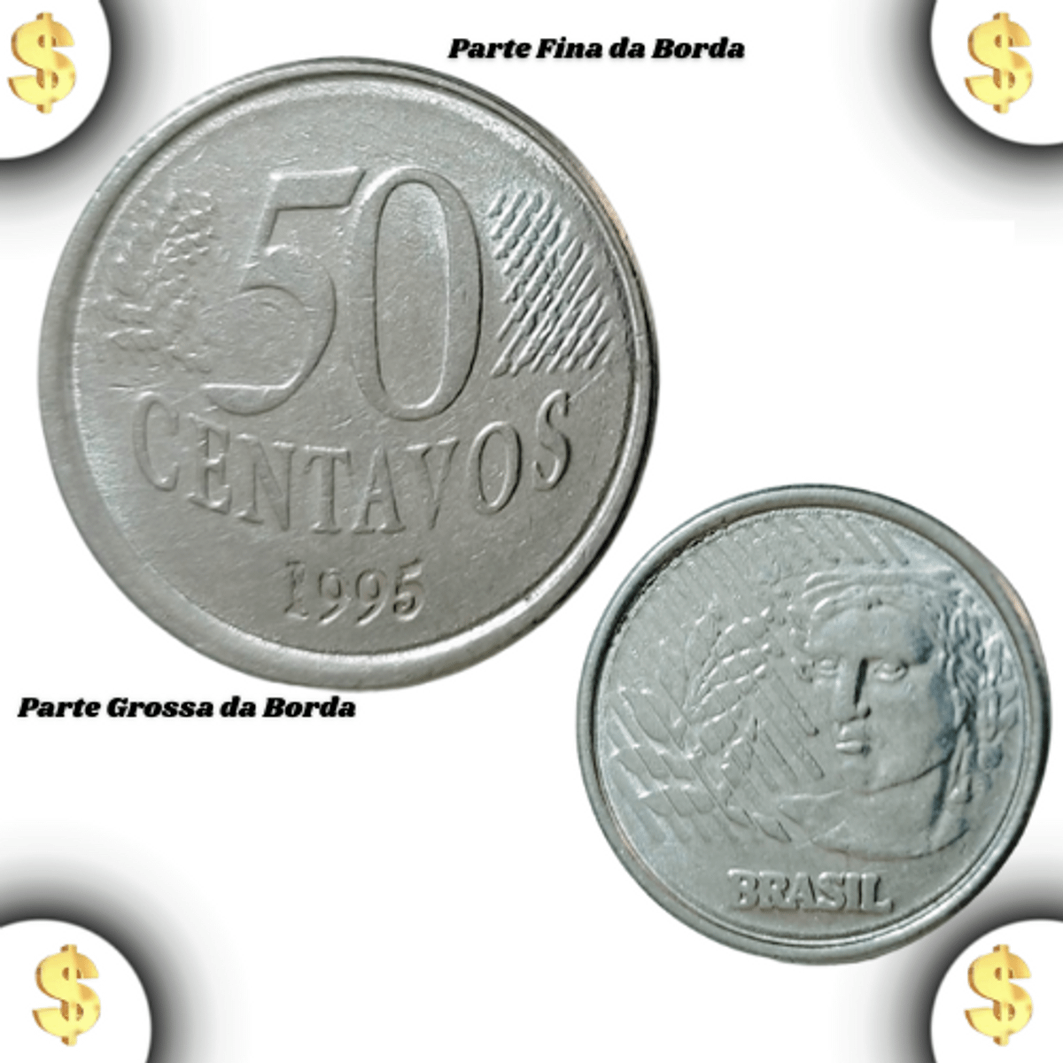 Moeda 50 Centavos 1995 Híbrida mula Efígie 10 Centavos Muito Rara