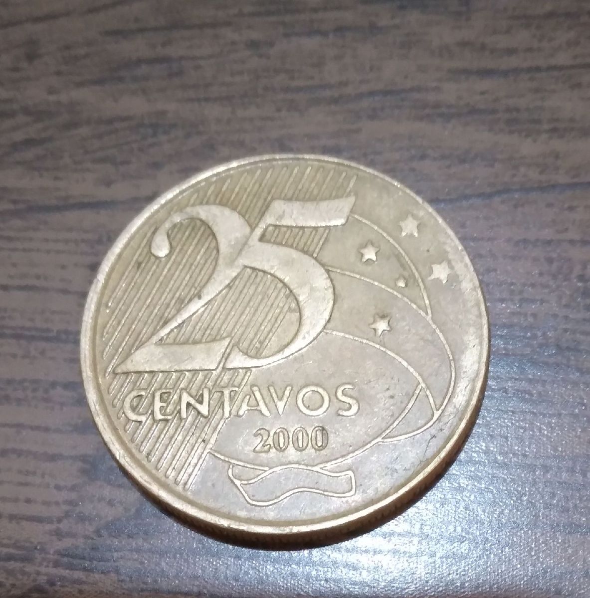 Moeda de 25 Centavos Rara Baixa Tiragem Móvel de Antiquário Usado