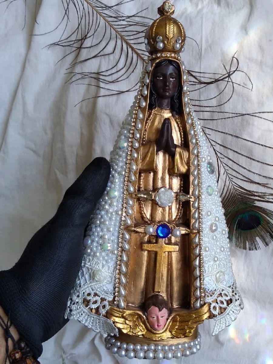 Nossa Senhora Aparecida Artesanal Em P Rolas Renda E Cristais Item De