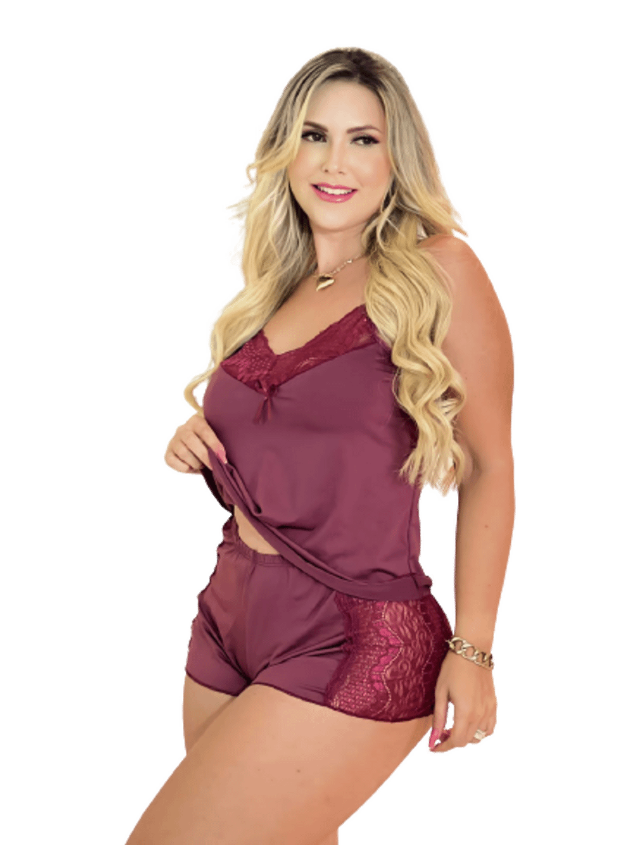 Novo Lindo e Confortável Baby Doll Vinho Rendinha Lingerie