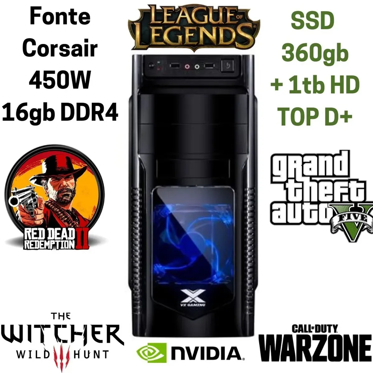 Pc Gamer Roda Tudo Gb Ram Ddr Ssd Gb Tb Fonte Corsair