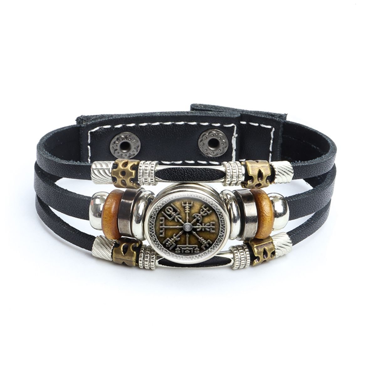 Pulseira Viking Couro Nórdica Masculina Ragnar Lagertha Vegvisir