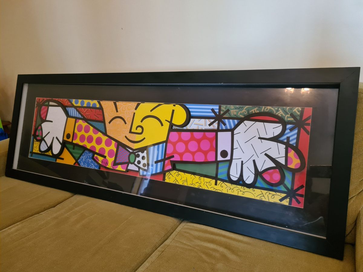 Quadro the Hug 3d Romero Britto Item de Decoração Rei Dos Quadros