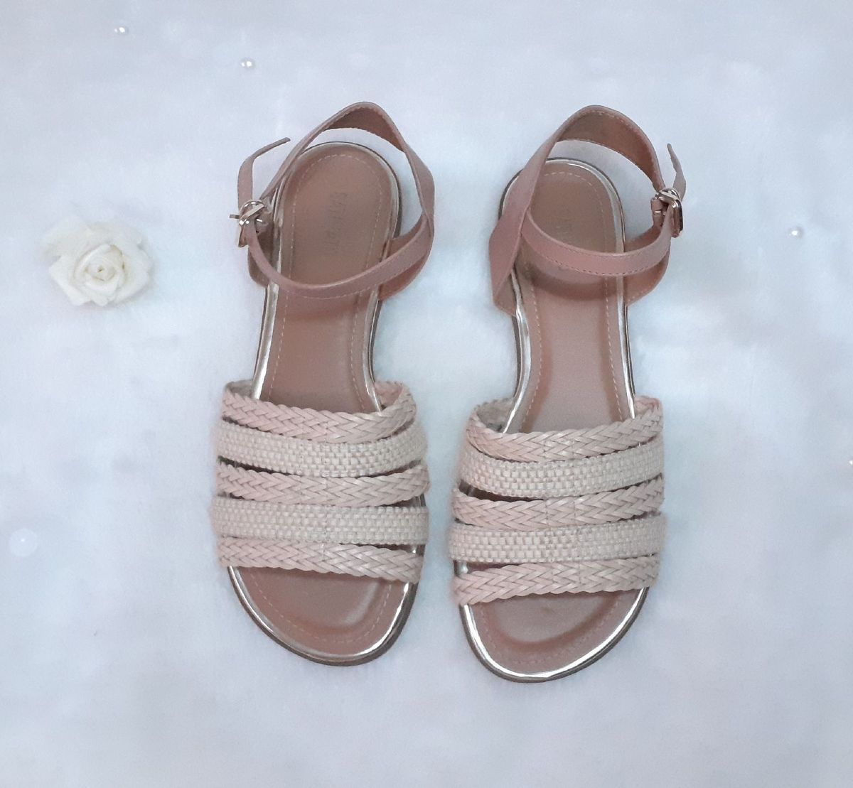 Rasteirinha Espadrille Tiras Fio Dourado Nude Rasteira Palha Bege