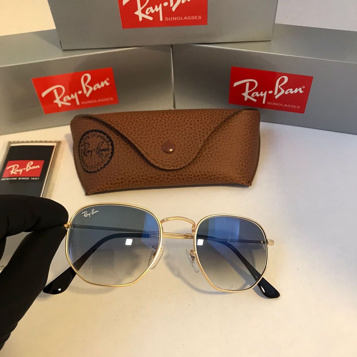 Ray Ban Hexagonal Azul Degrade Lentes De Cristal Prote O Uv Culos