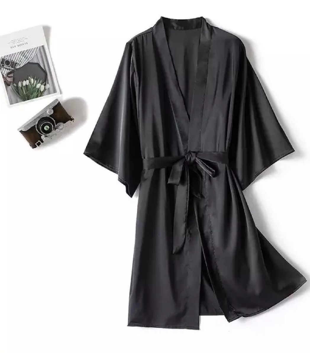 Robe Em Cetim Preto Lingerie Feminina Importado Nunca Usado