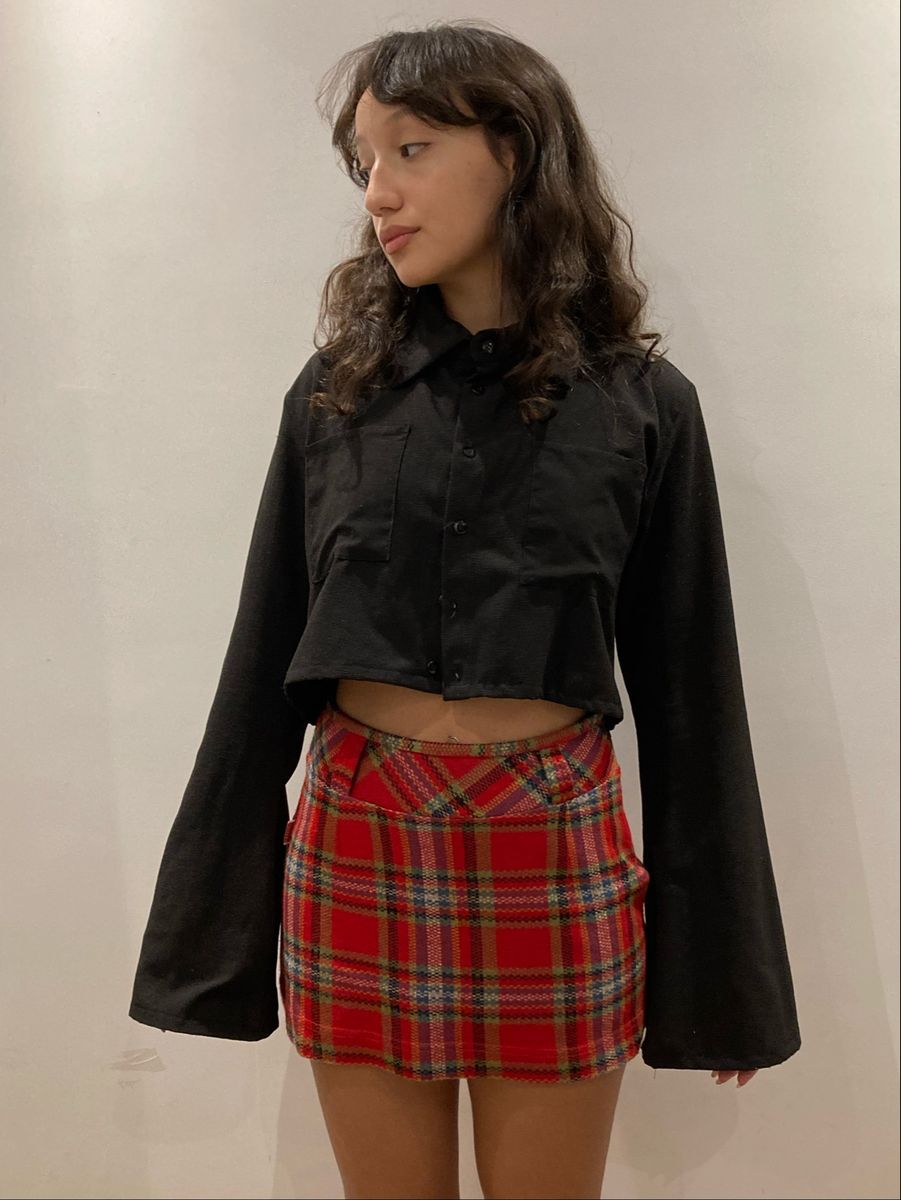 Saia Xadrez Vermelha Mini Skirt Vintage Anos 2000 Y2k Coquette Colegial