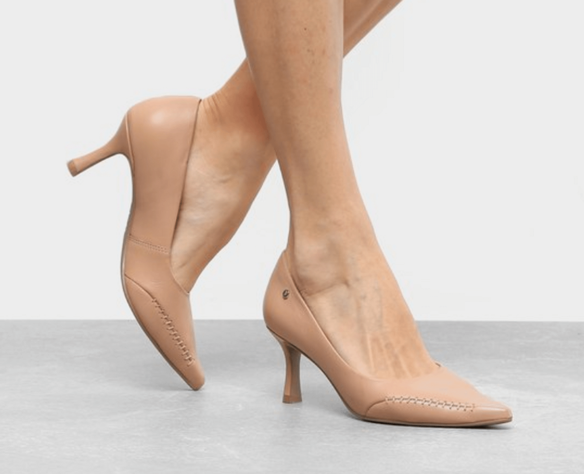 Scarpin Nude Couro Ramarim Salto Médio Total Comfort Sapato Feminino