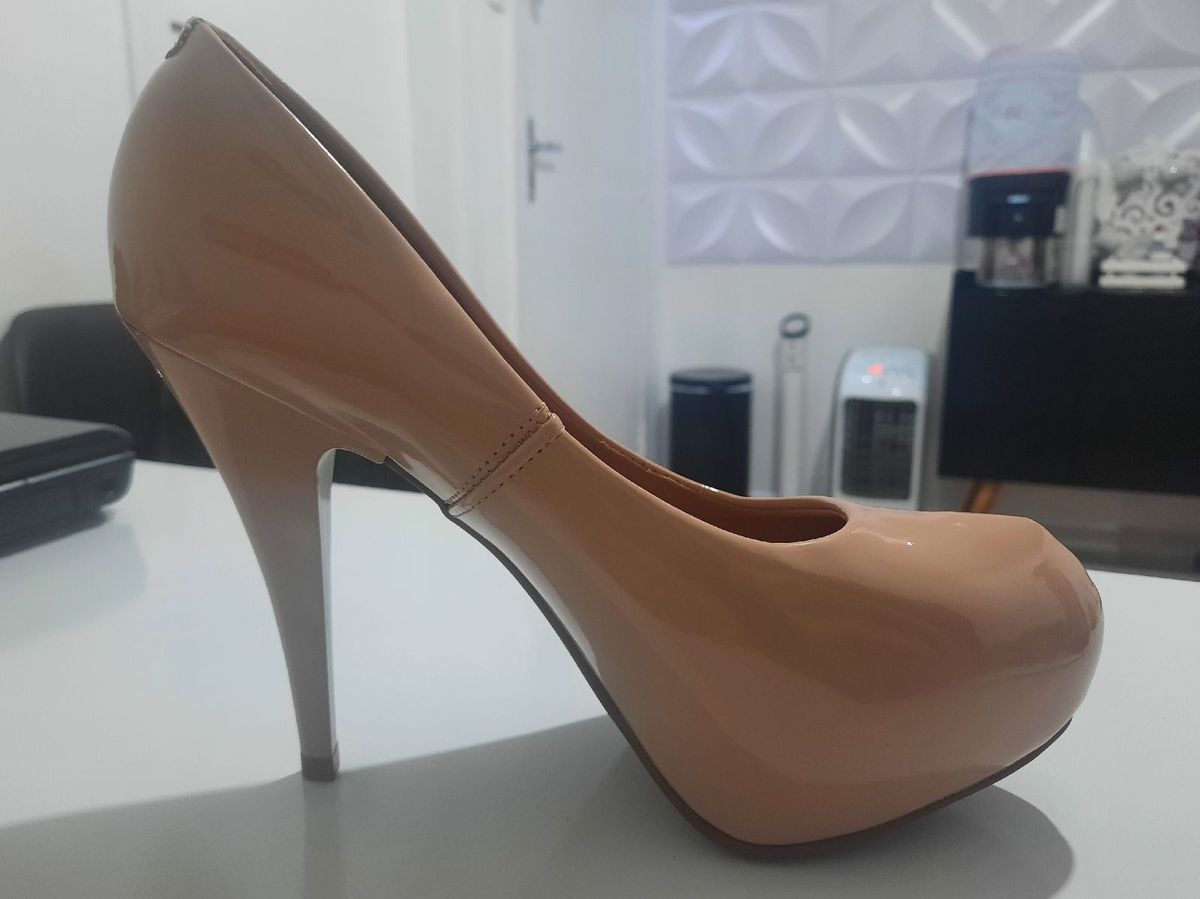 Scarpin Vizzano Salto Alto Meia Pata Verniz Nude Sapato Feminino