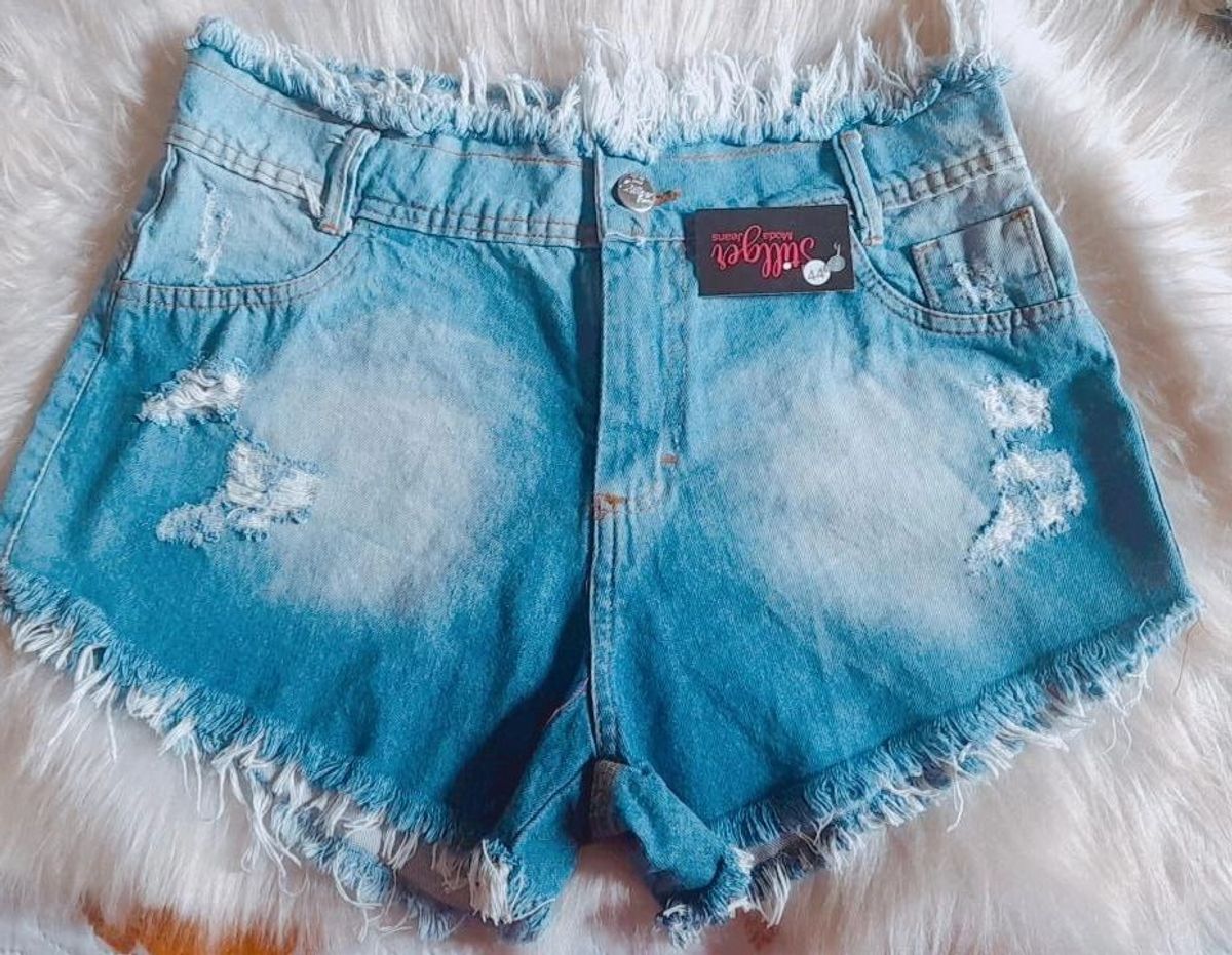 Shorts Jeans Cintura Alta Desfiado Shorts Feminino Stillger Nunca