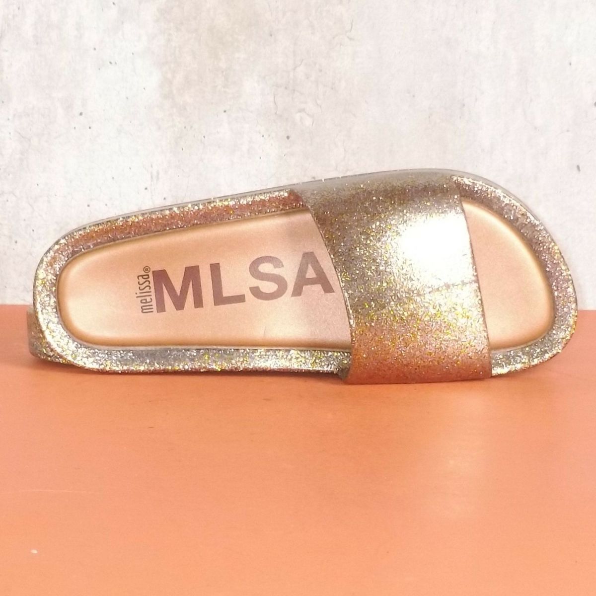 Slide Glitter Dourado Rasteira Feminina Melissa Usado Enjoei