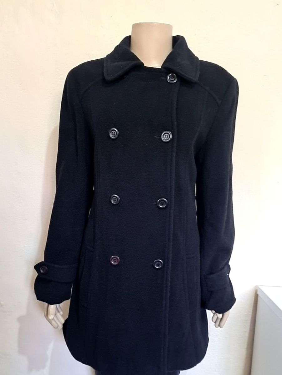 Trench Coat Lã Batida Preto Casaco Feminino Lany Usado 71700585 enjoei