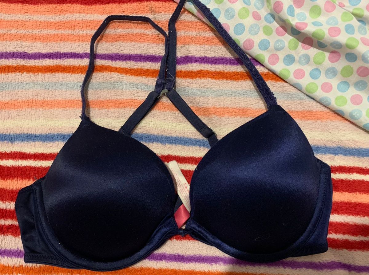 Suti Azul Escuro Cetim Victorias Secret Pink Lingerie Feminina