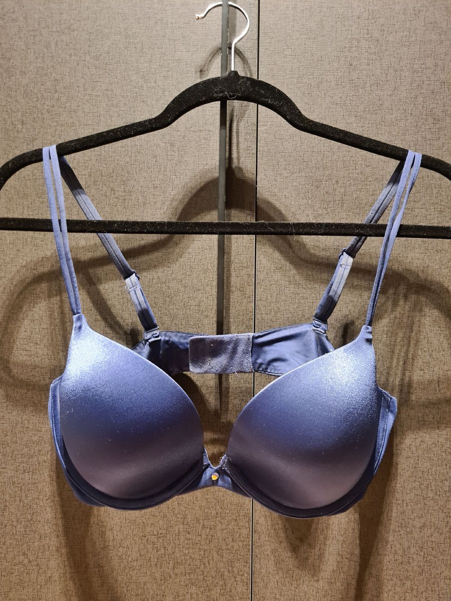 Sutiã Victoria s Secret Azul Acetinado Lingerie Feminina Victorias