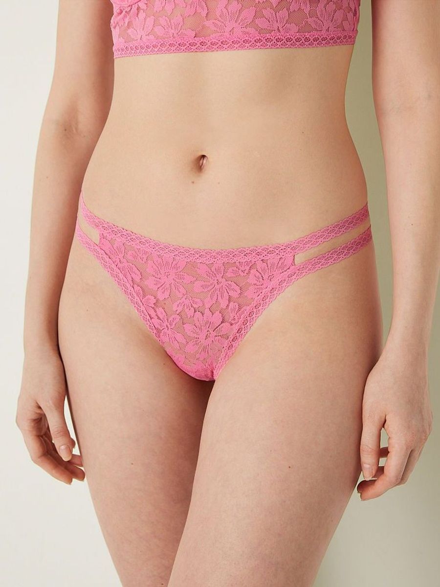 Victoria S Secret Pink Calcinha Tanga Rendada Tiras M Lingerie