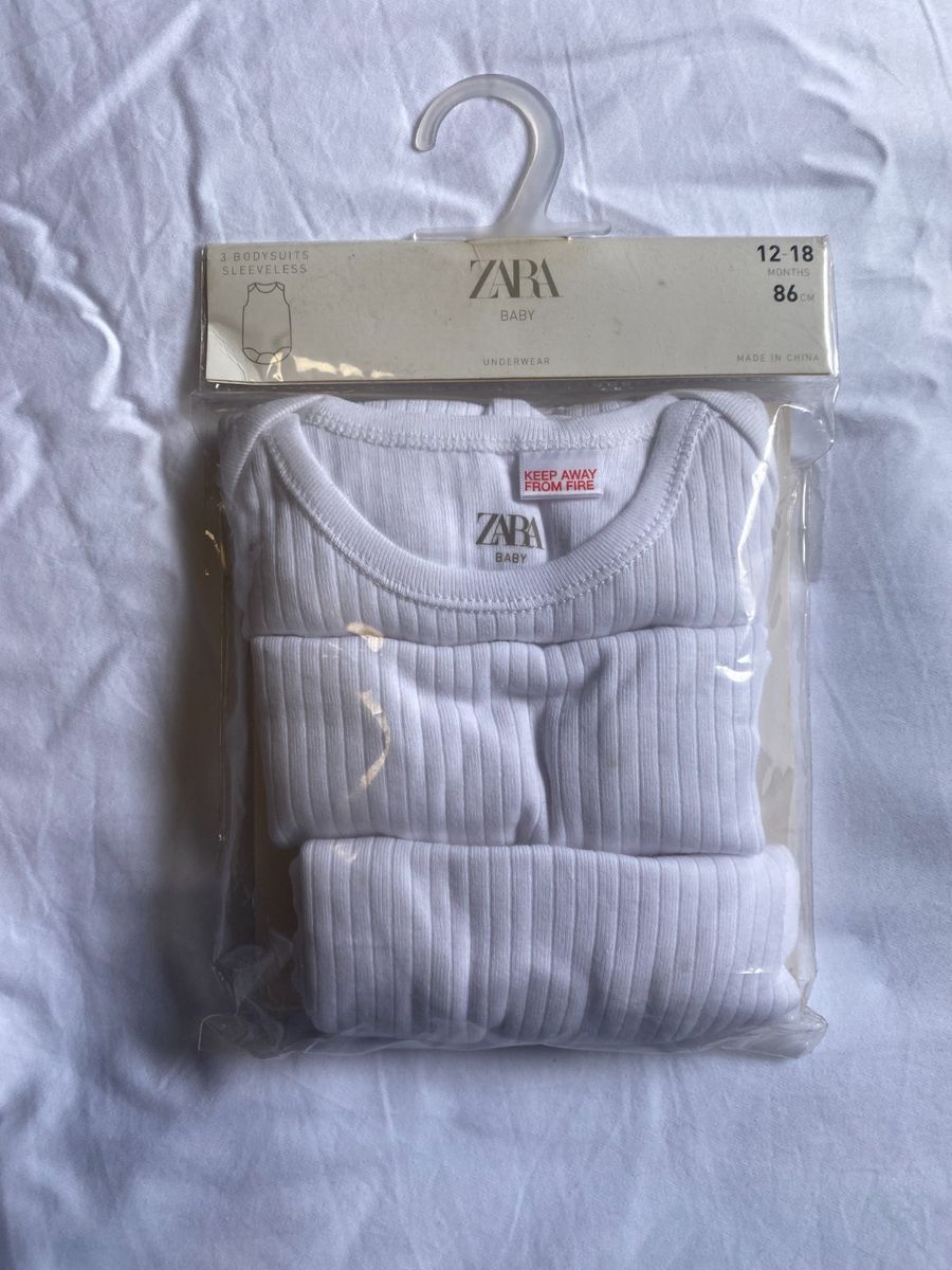 1218m Kit 3 Body Bebê Unissex Manga Regata 100 Algodão Zara Novo