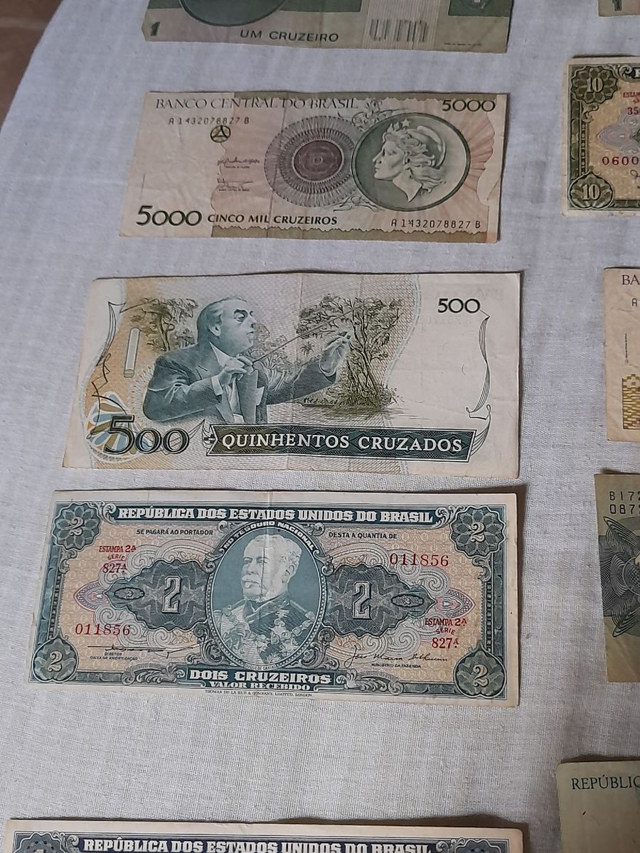 13 Cédulas Antigas de Cruzeiros e Cruzados + Nota de Um Real. | Produto ...