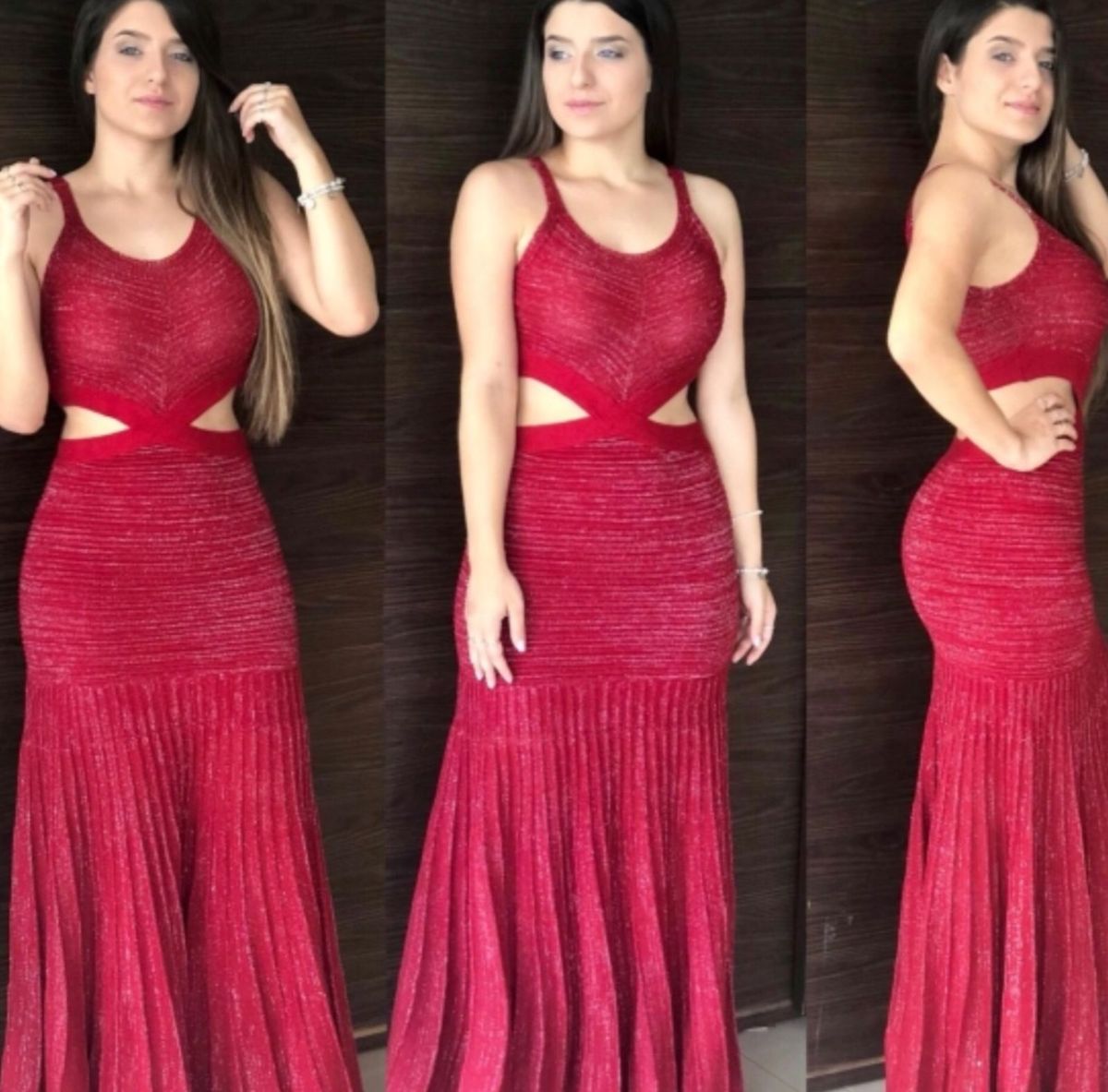 vestido de lurex vermelho