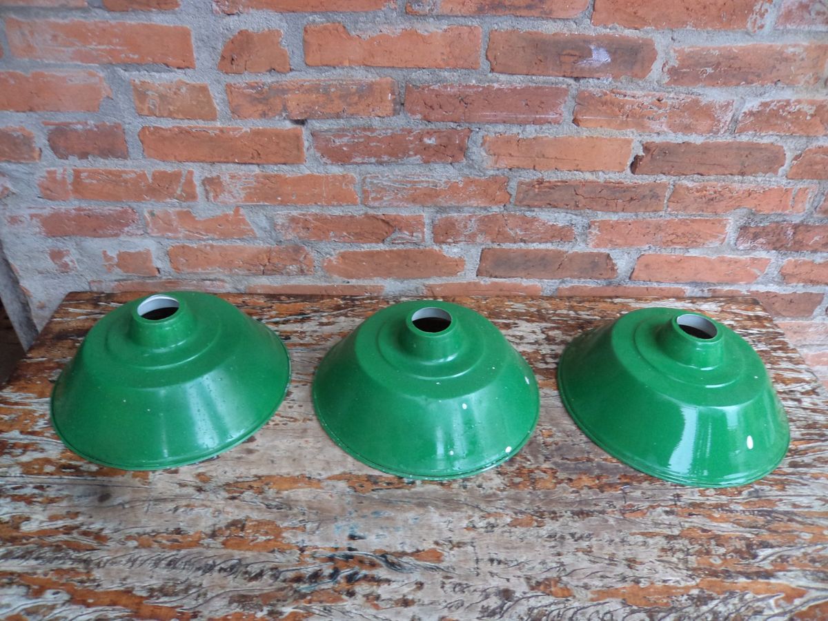 3 Antigas Luminarias de Teto Industrial Verde Cacareco Antigo Usado 81736036 enjoei