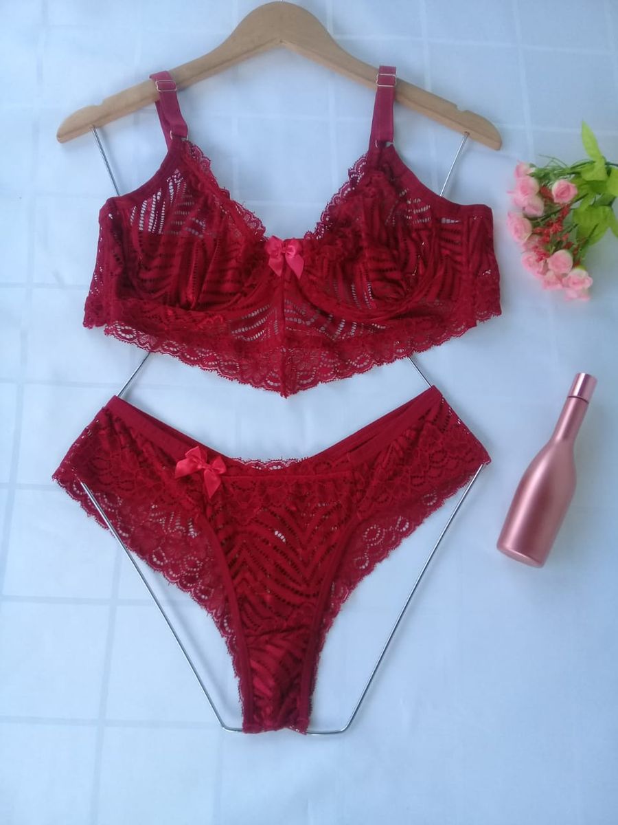 3 Conjunto Plus Size Sexy Em Renda Com Aro Lingerie Feminina Rosatha