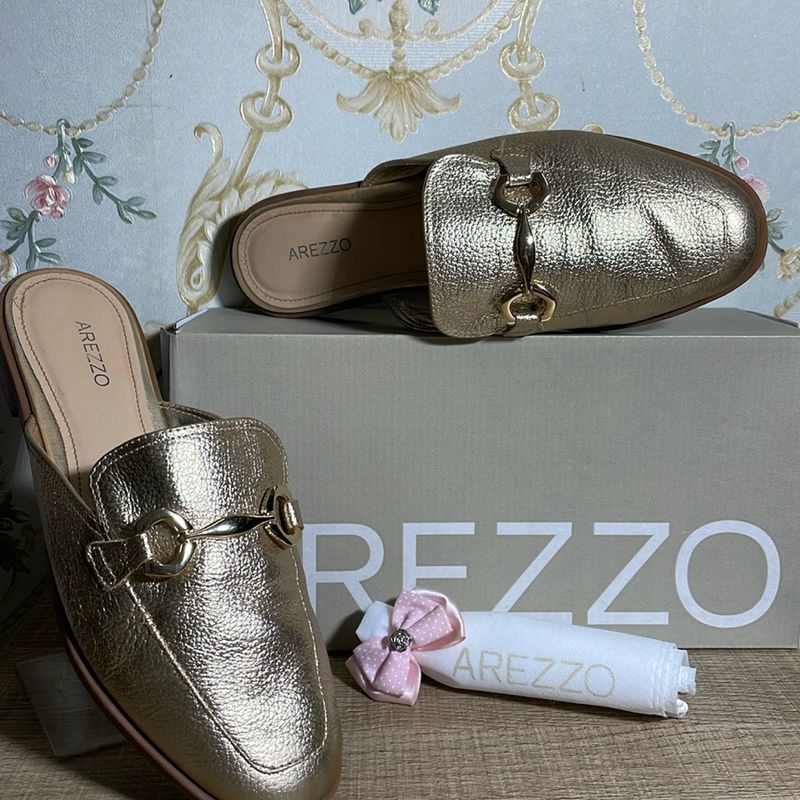 36 Sapato Mule Arezzo Semi Novo Usado Cor Dourada Detalhe em