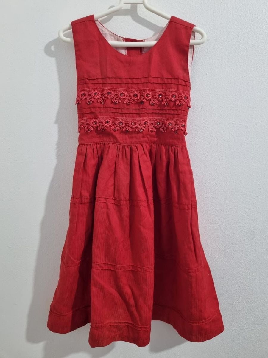 4 Anos - Vestido Vermelho Detalhe Renda | Usado 112088868
