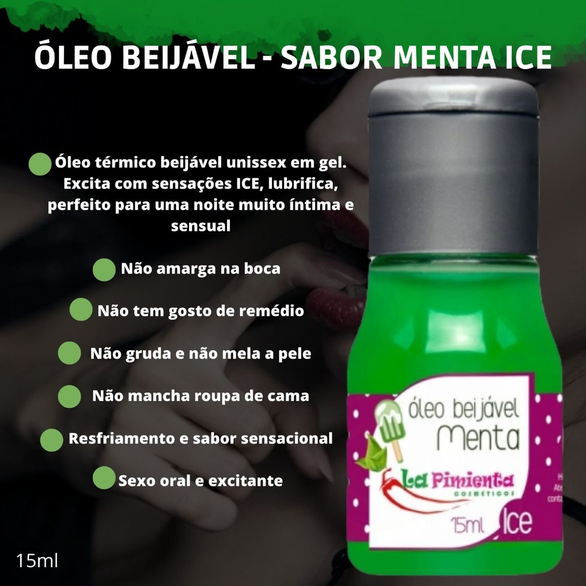 4 Unidades Óleo Beijável 15 Ml Sabor Menta Ice Produto Feminino La Pimienta Cosméticos 6911