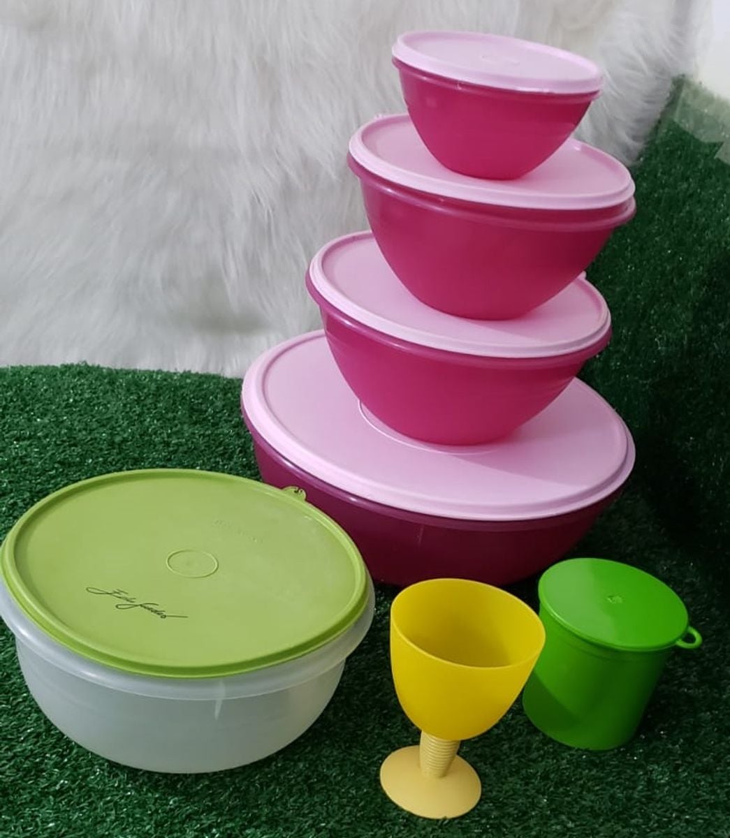 7 Potes Tupperware Lilas Redondos + Edu Guedes + Taça + Potinho com ...