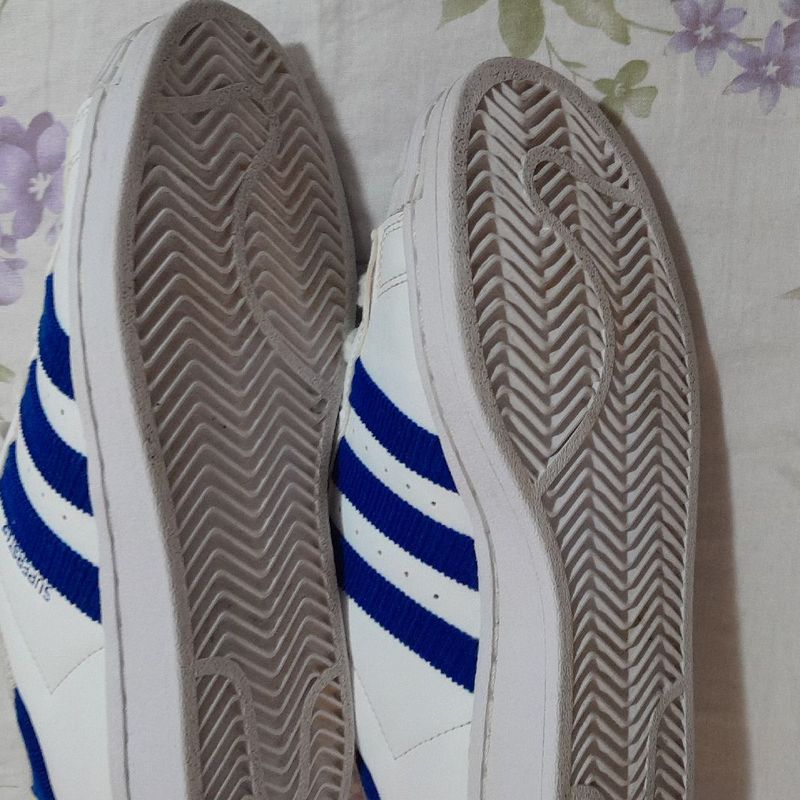 Adidas Super Star Branco com Listras Azuis, Tênis Feminino Adidas Usado  91473248