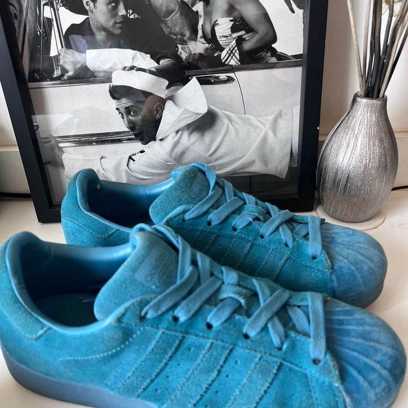 Tênis Adidas Superstar Branco Azul/ Camurça