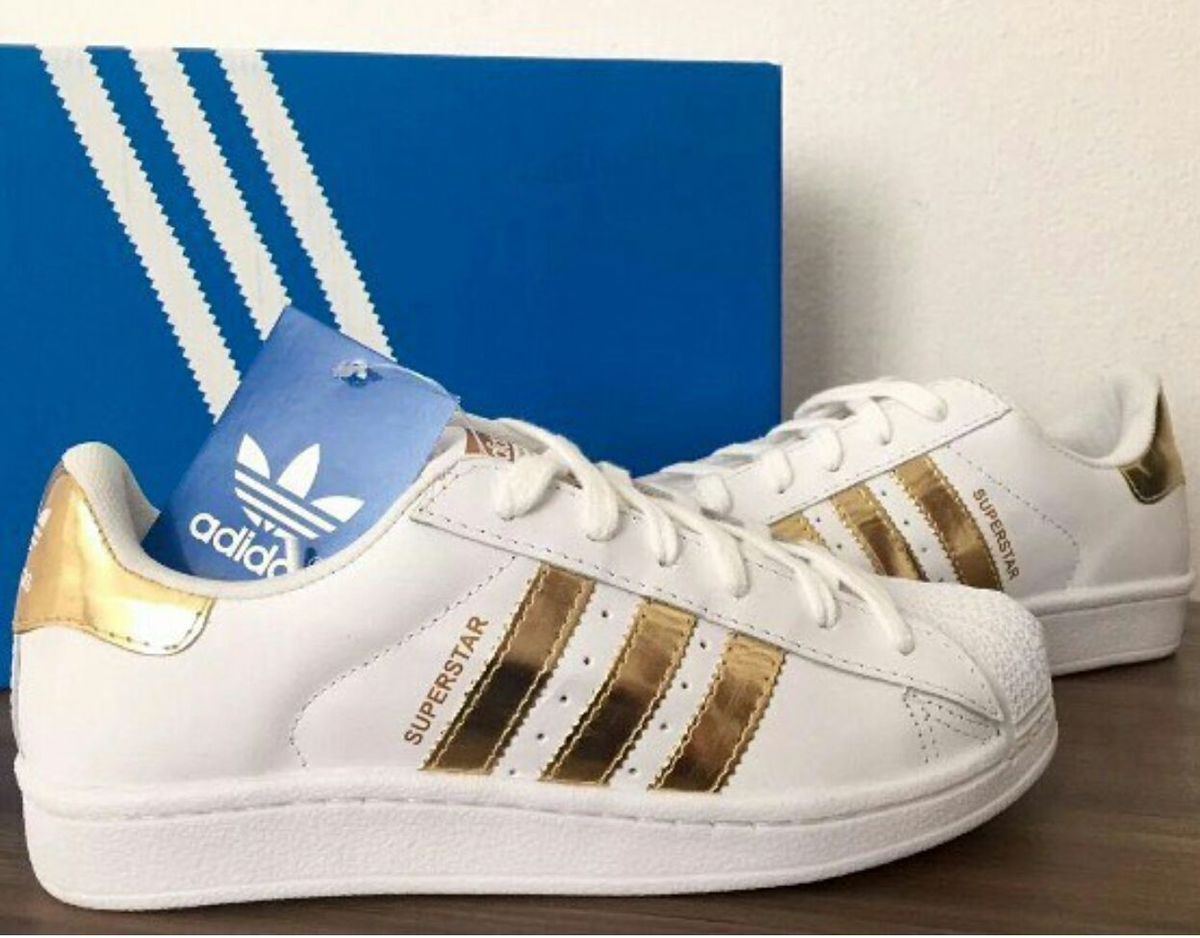 adidas superstar branco e dourado feminino