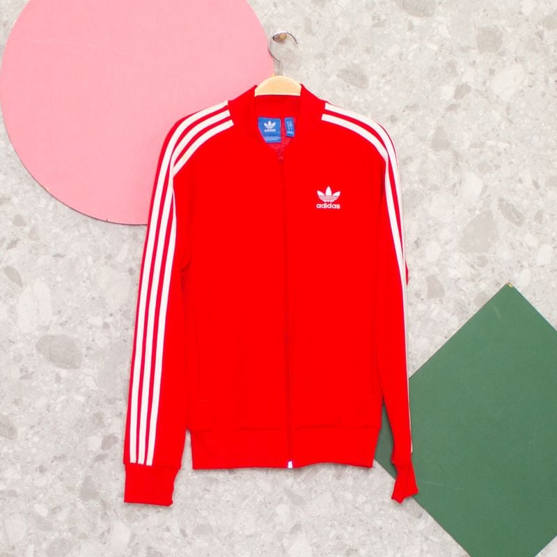 Agasalho Vermelho e Branco Adidas Casaco Feminino Adidas Usado 88847304  enjoei