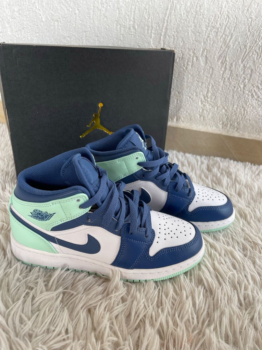 Air Jordan 1 Mid Blue Mint Tênis Feminino Nike Nunca Usado 76455734